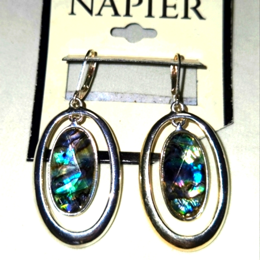Napier Diamond Faux Abalone Faceted Post Earrings